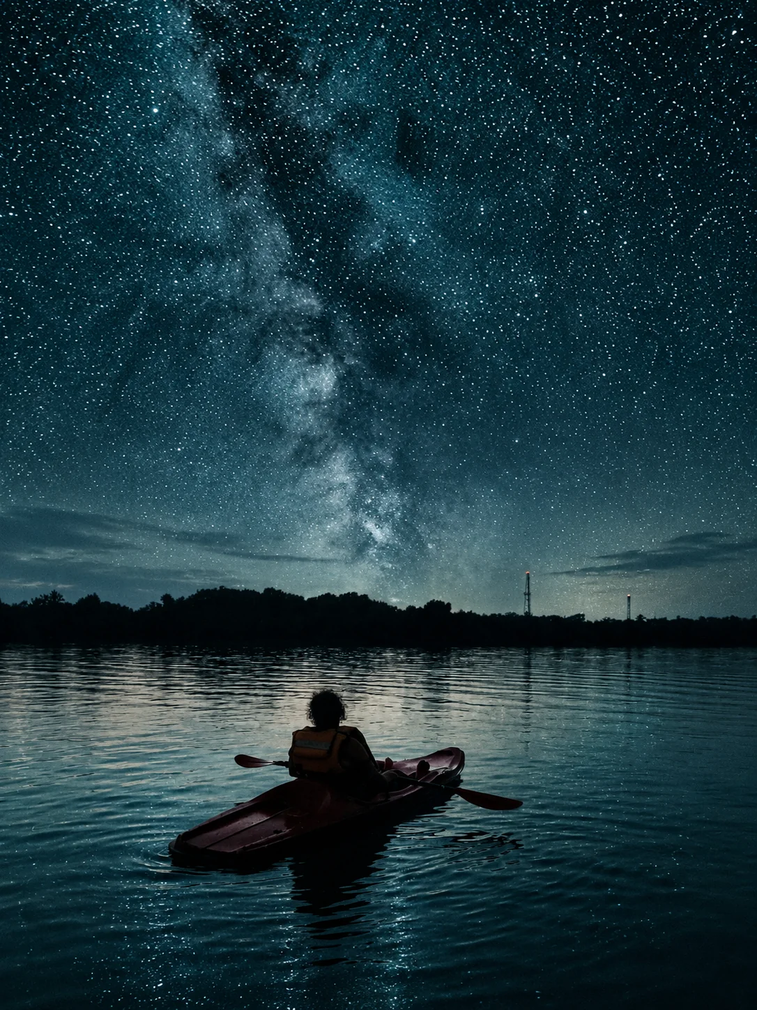 Night sky kayaking on Ashtamudi backwaters at Munroe Island, Kollam, Kerala
